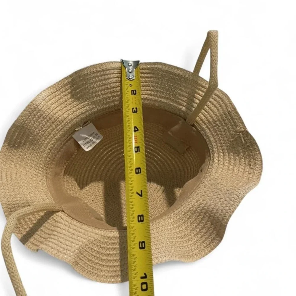 Unbranded Puppy Sun Hat Kids‎ One Size Tan New Woven Straw 3D Ears Wavy Brim